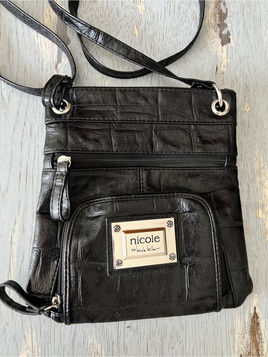 Nicole by Nicole Miller Handbags - Nicole by Nicole Miller Black Faux-Croc Crossbody Bag